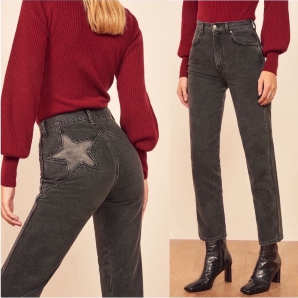 Reformation Black Washed Star-Back High-Rise Jeans